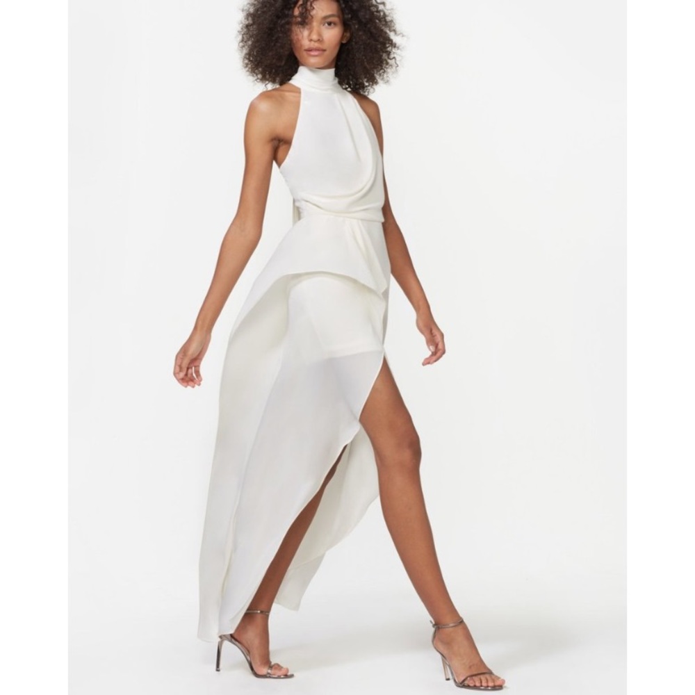 Halston White Sleeveless Mock Neck Gown Size 8 NWT